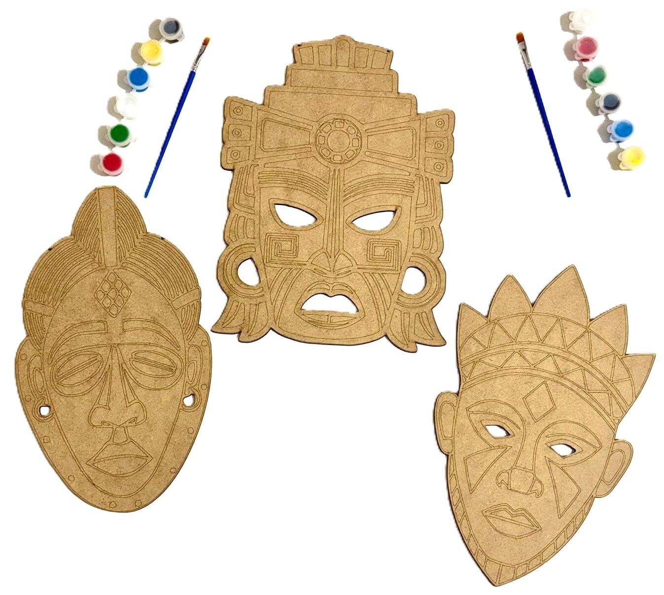 AHŞAP BOYAMA AFRİKA MASK 3'LÜ BOYAMA SETİ