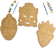 AHŞAP BOYAMA AFRİKA MASK 3'LÜ BOYAMA SETİ