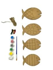 Çocuklar İçin Ahşap Boyama Balık Seti Hobi Kiti Okul Öncesi