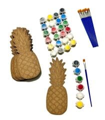 TOPTAN 10'LU PAKET ANANAS DESENLİ  AHŞAP BOYAMA OBJESİ