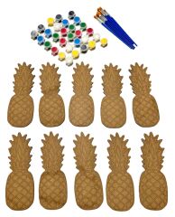 TOPTAN 10'LU PAKET ANANAS DESENLİ  AHŞAP BOYAMA OBJESİ
