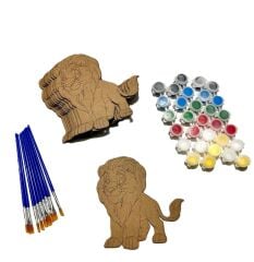 TOPTAN 10'LU PAKET ASLAN DESENLİ  AHŞAP BOYAMA OBJESİ