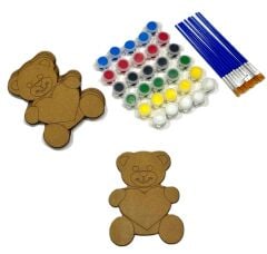 TOPTAN 10'LU PAKET KALP TUTAN AYI DESENLİ  AHŞAP BOYAMA OBJESİ