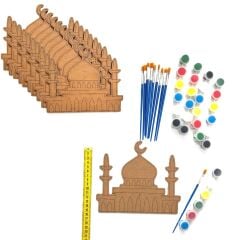 TOPTAN 10'LU PAKET CAMİ DESENLİ  AHŞAP BOYAMA OBJESİ