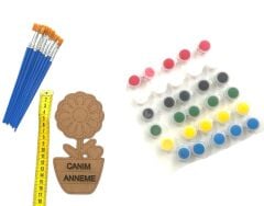 TOPTAN 10'LU PAKET CANIM ANNEME KALP DETAYLI ÇİÇEK AHŞAP BOYAMA OBJESİ ANNELER GÜNÜ ÖZEL AHŞAP BOYAMA