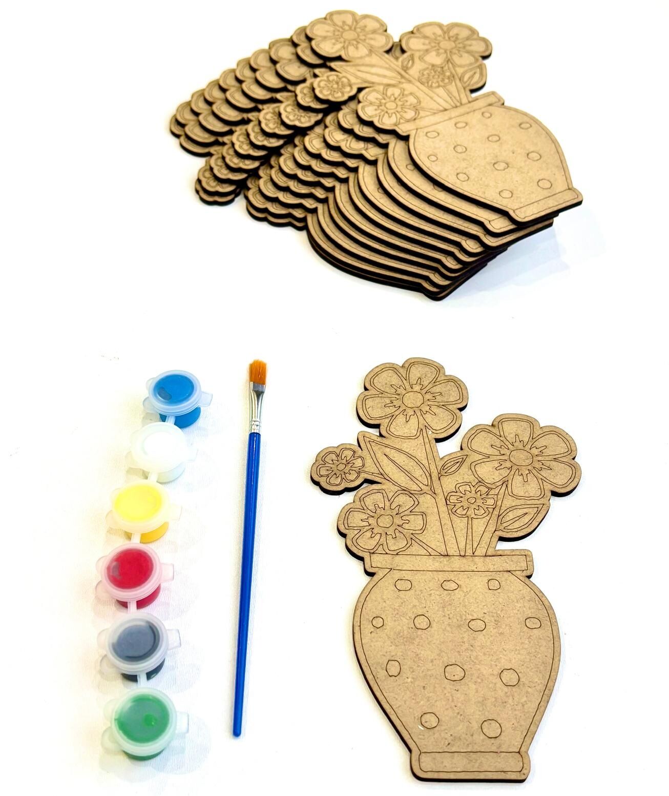 TOPTAN 10'LU PAKET SAKSILI ÇİÇEK AHŞAP BOYAMA OBJESİ