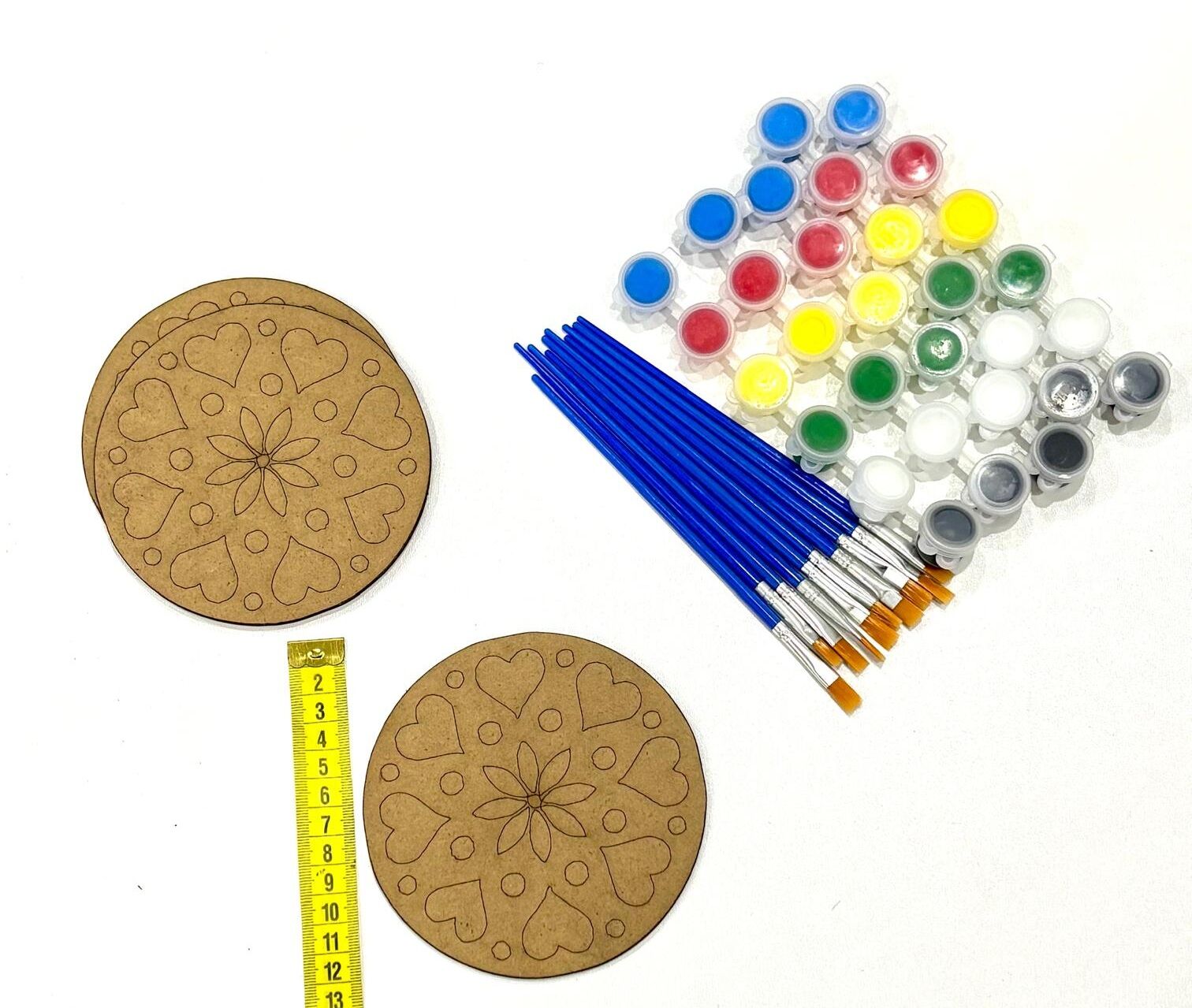 10'lu Paket Ahşap Boyama Kalp Çiçek Mandala Çocuk Etkinlik Kreş Hobi Seti Hobi Kit