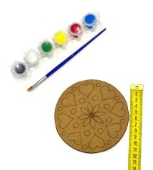 10'lu Paket Ahşap Boyama Kalp Çiçek Mandala Çocuk Etkinlik Kreş Hobi Seti Hobi Kit