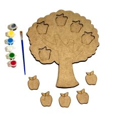Ahşap Boyama Tak Çıkar Elma Ağacı Montessori Eğitici Etkinlik Boyama Seti