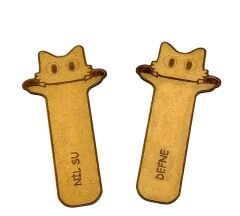 İsme Özel Hediyelik Ahşap Kedi Baskılı Kitap Ayracı