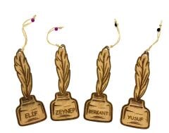 İsme Özel Hediyelik Ahşap Kuş Tüğü Baskılı Kitap Ayracı