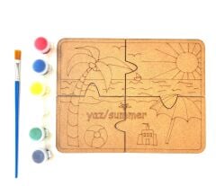 Yaz Mevsimi Puzzle Yapboz Ahşap Boyama (Fırça+Boya)