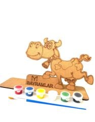 Toptan Ahşap Boyama Kurban Bayramı İnek (boya+fırça)