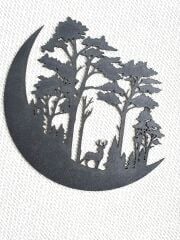 Ev Duvar Süsü Hilal Ay Üstünde Geyik Orman Manzarası