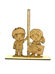 Çocuklar İçin Ahşap Boyama Bayrak Tutan Çocuklar