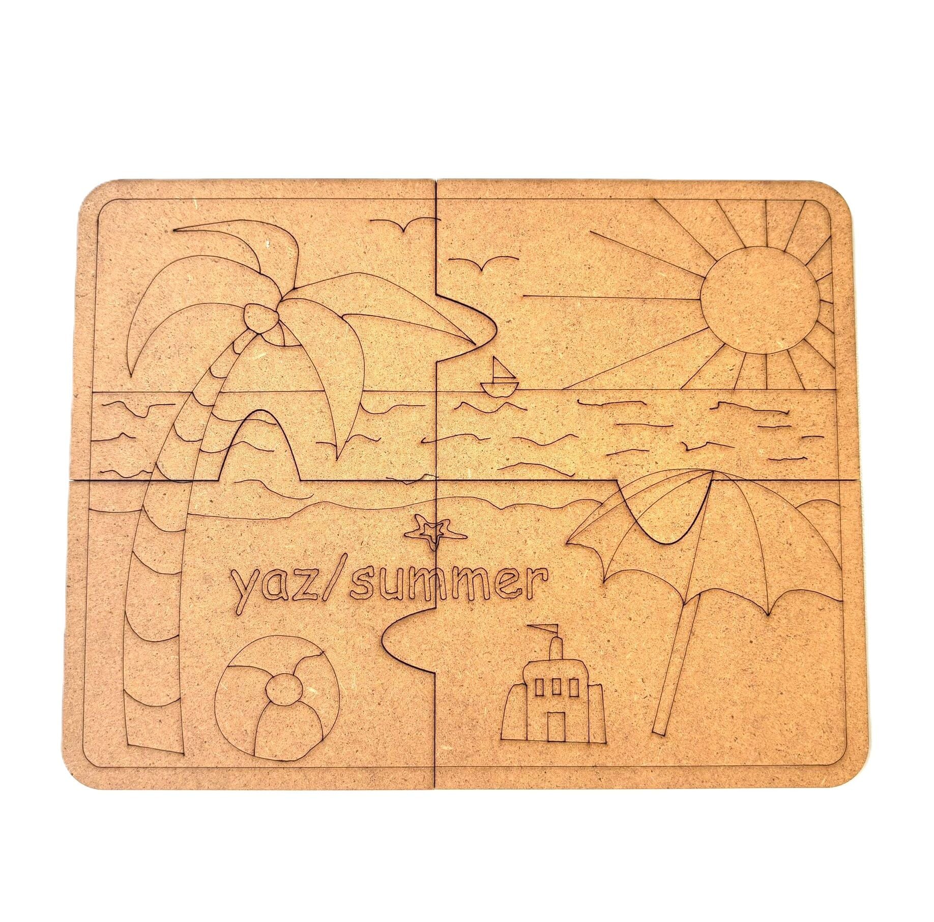 Çocuklar İçin Ahşap Boyama Yaz Temalı Yapboz Okul Öncesi