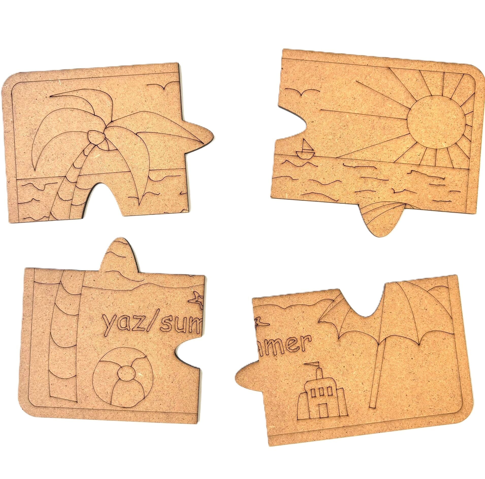 Çocuklar İçin Ahşap Boyama Yaz Temalı Yapboz Okul Öncesi