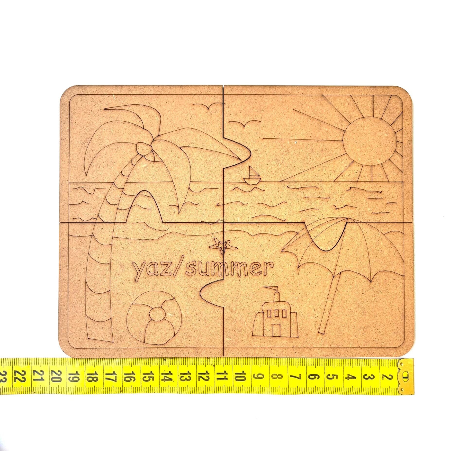 Çocuklar İçin Ahşap Boyama Yaz Temalı Yapboz Okul Öncesi