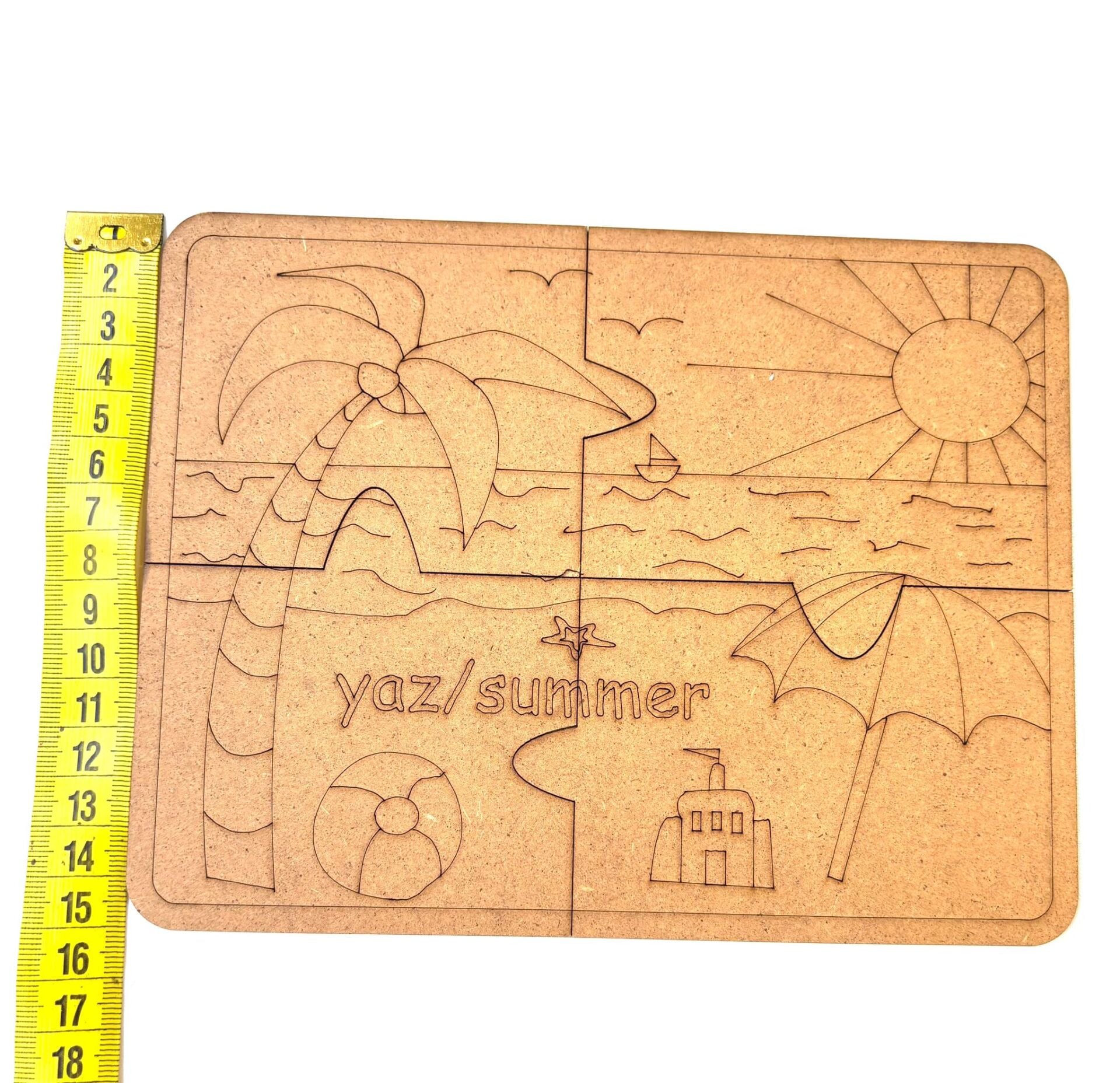 Çocuklar İçin Ahşap Boyama Yaz Temalı Yapboz Okul Öncesi