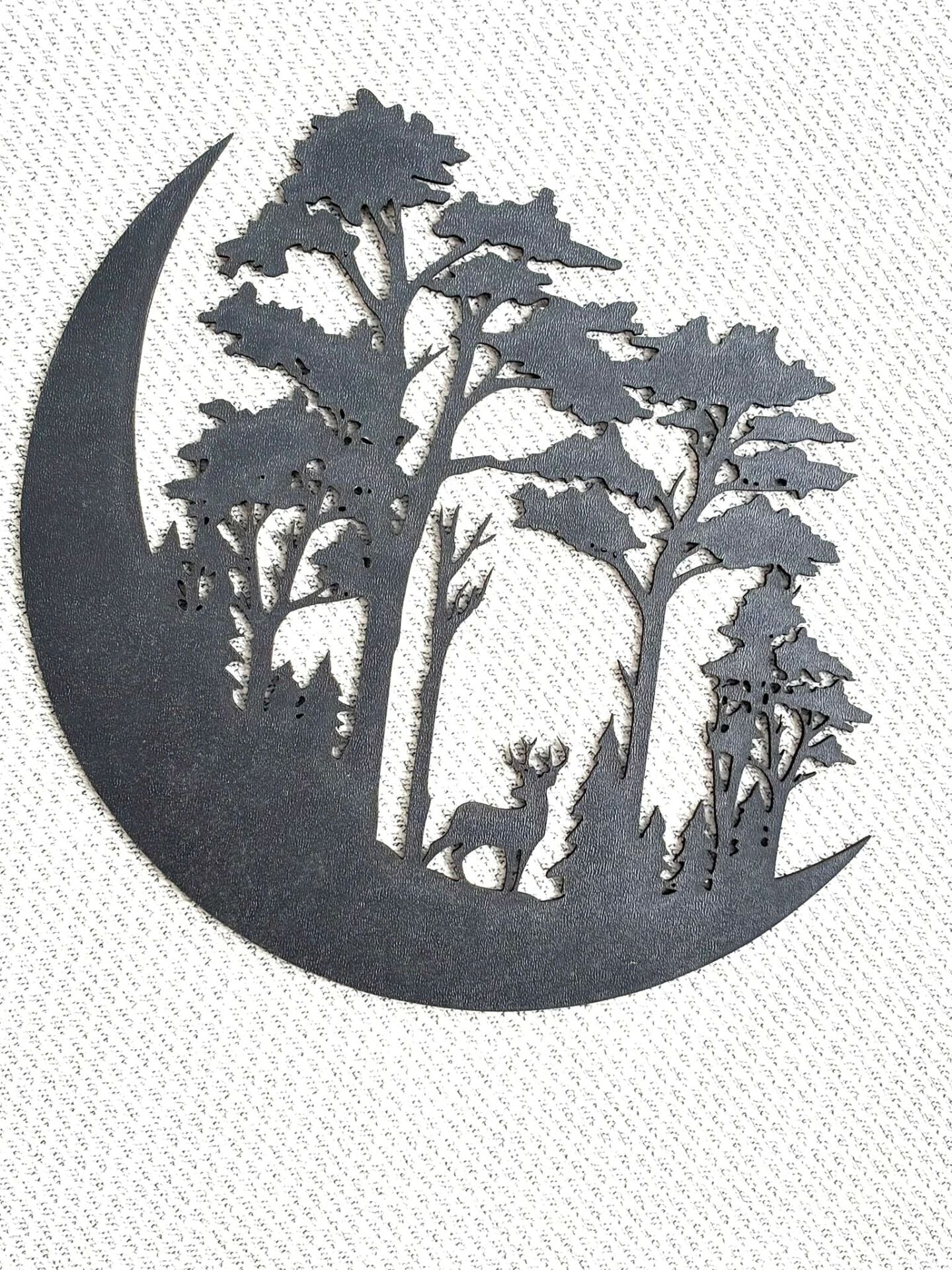 Ev Duvar Süsü Hilal Ay Üstünde Geyik Orman Manzarası