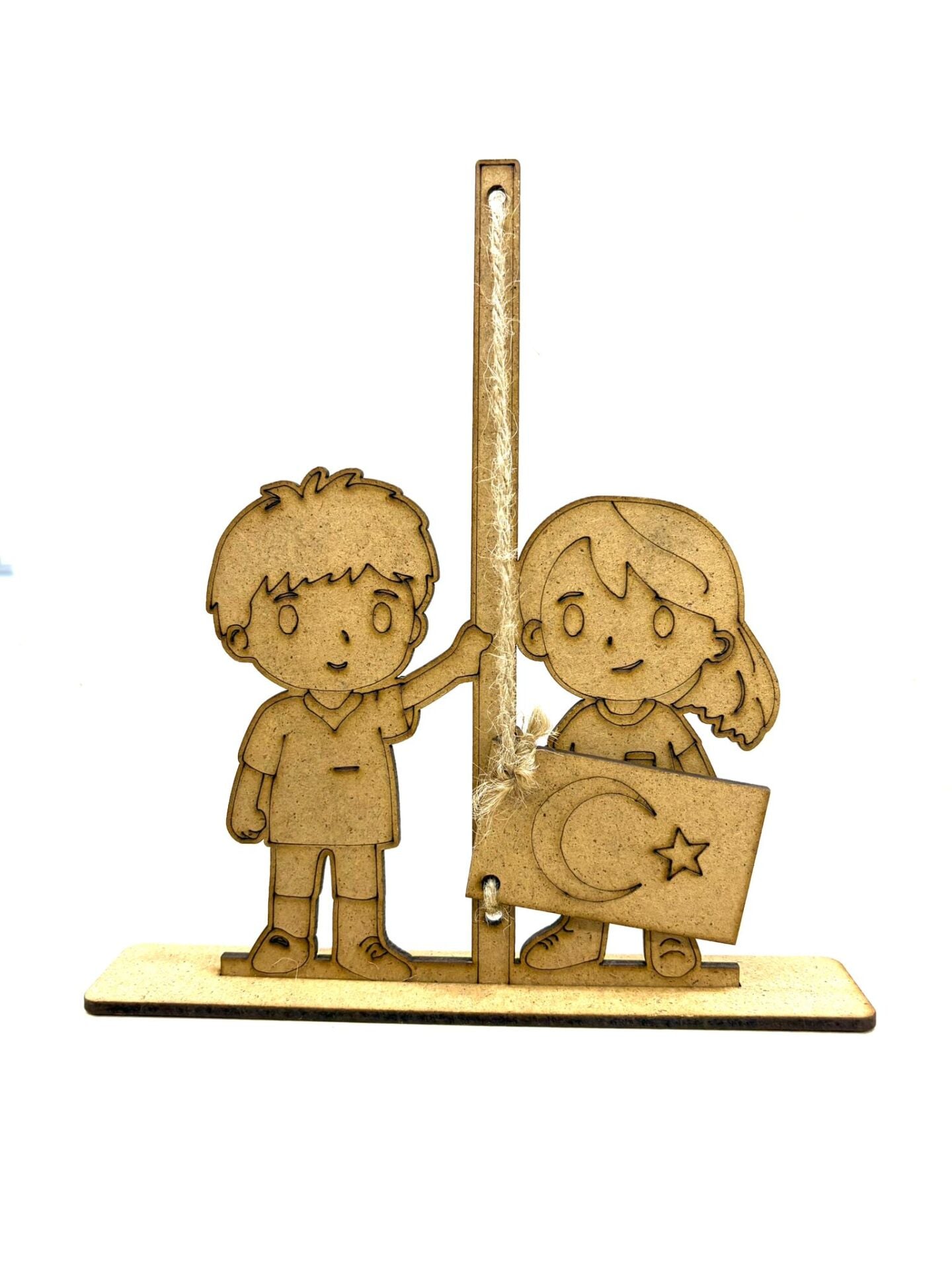 Çocuklar İçin Ahşap Boyama Bayrak Tutan Çocuklar