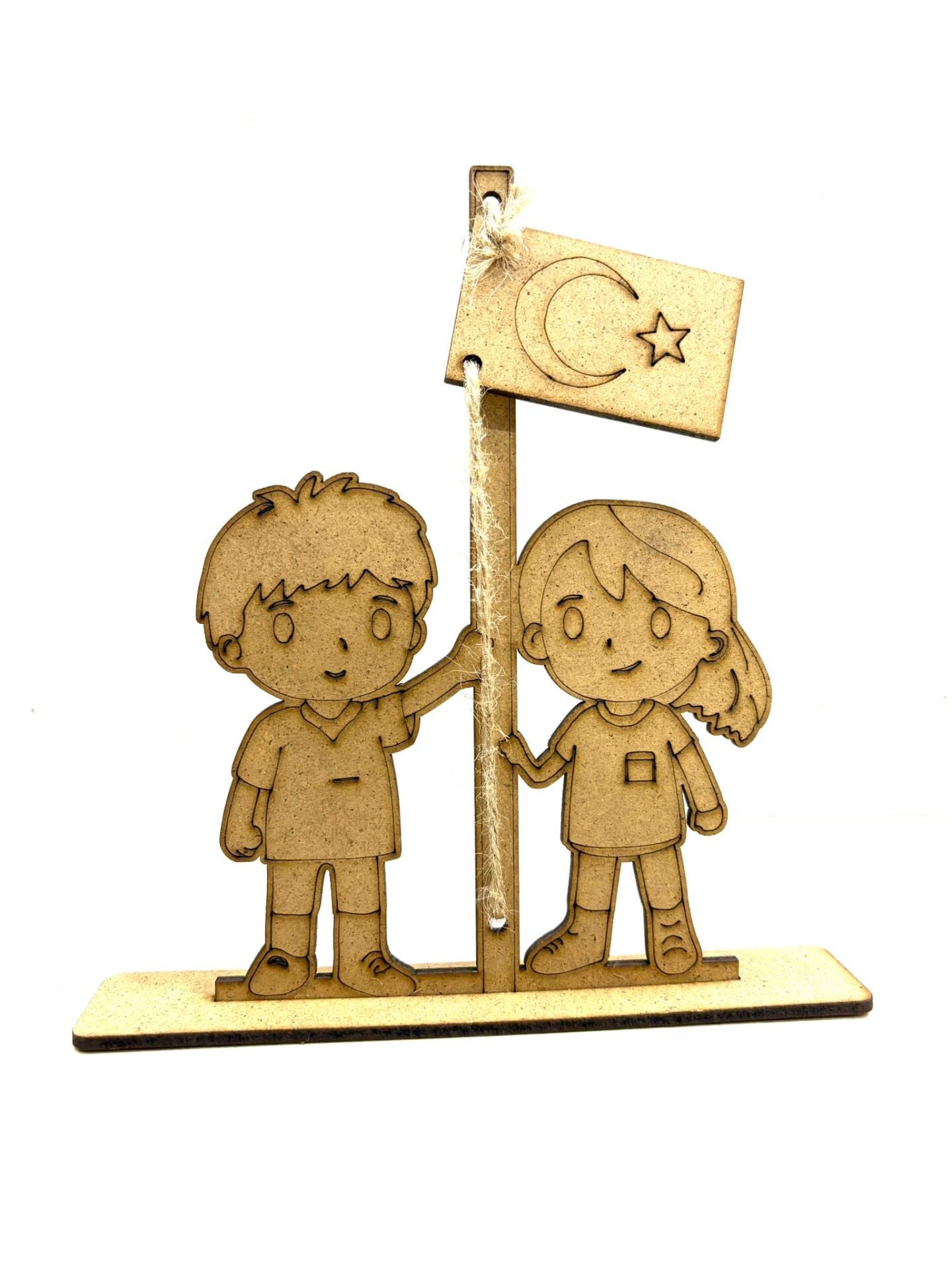 Çocuklar İçin Ahşap Boyama Bayrak Tutan Çocuklar