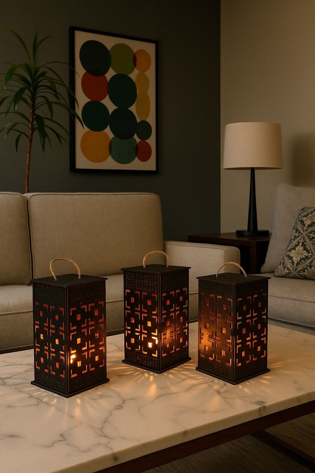 Mumluk 3'lü Set Şamdan Fener Kandil