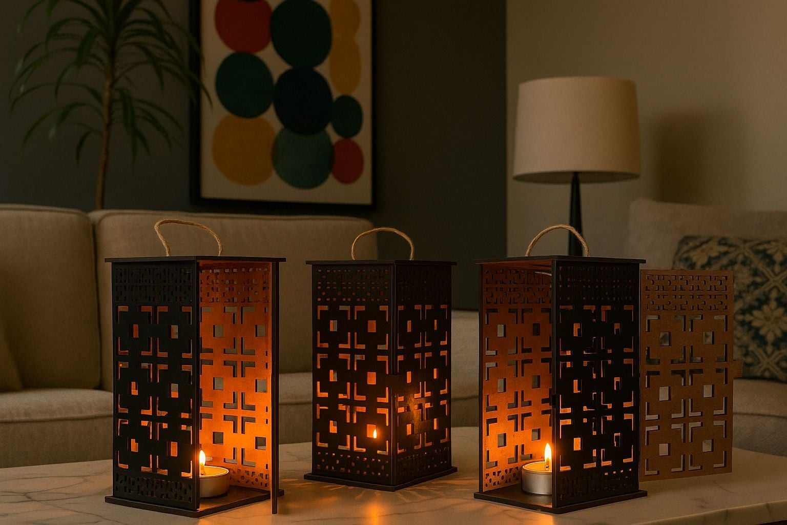 Mumluk 3'lü Set Şamdan Fener Kandil