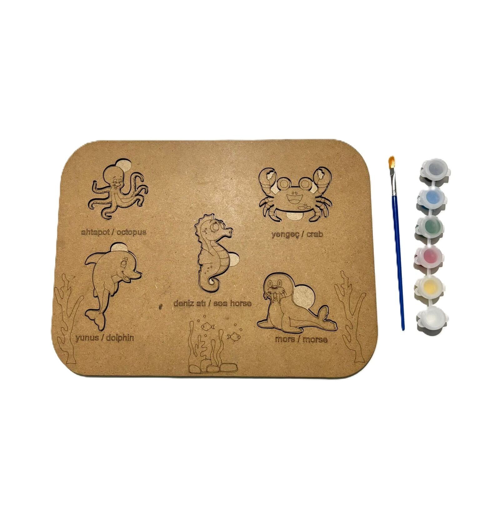 Çocuklar İçin Ahşap Boyama Deniz Canlıları Okul Öncesi