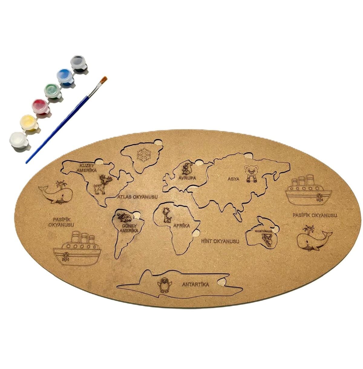 Çocuklar İçin Ahşap Boyama Kıtalar Okul Öncesi Etkinlik