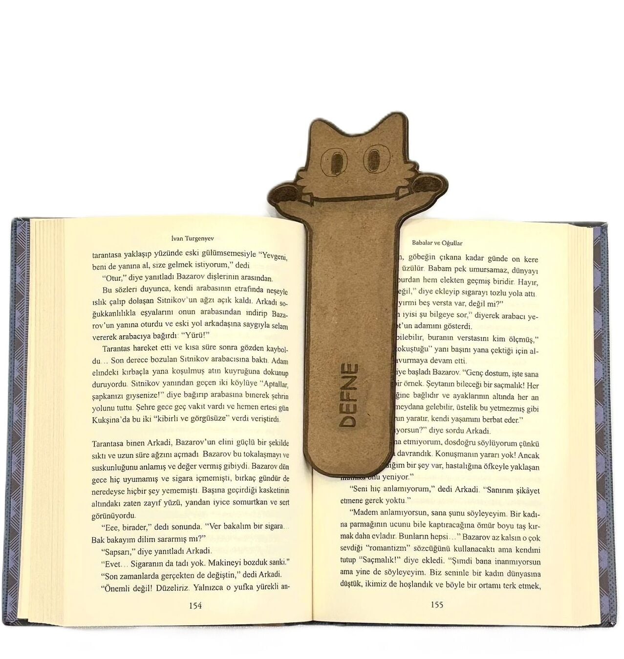 İsme Özel Hediyelik Ahşap Kedi Baskılı Kitap Ayracı