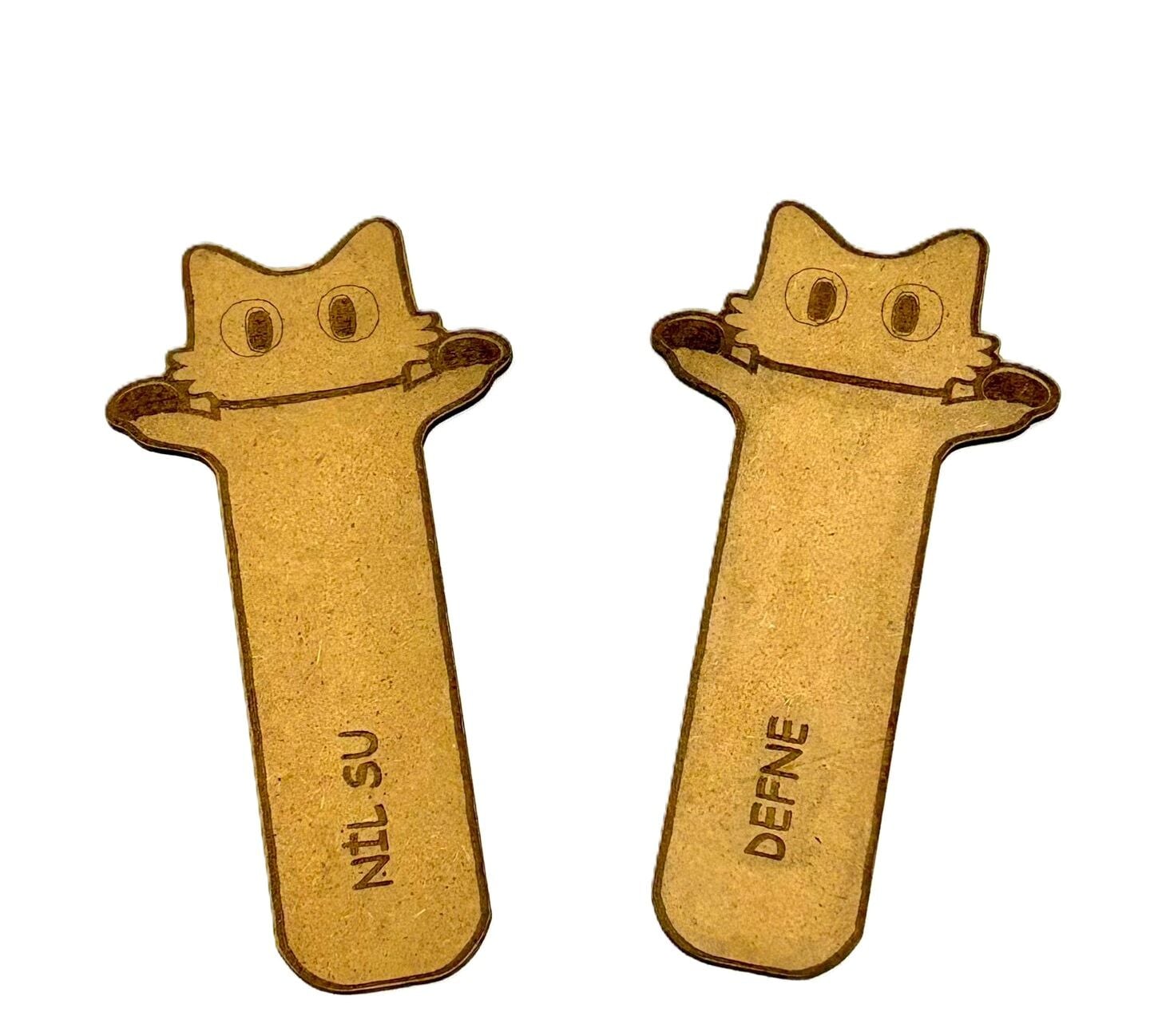 İsme Özel Hediyelik Ahşap Kedi Baskılı Kitap Ayracı