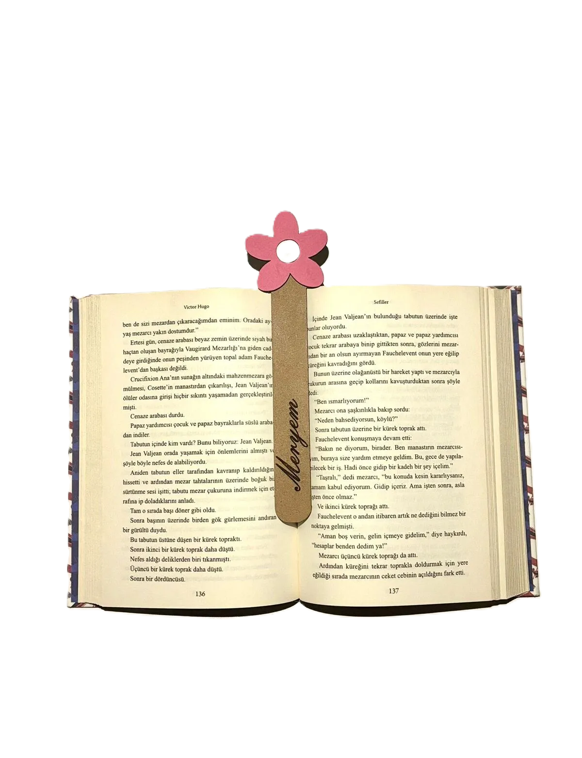 İsme Özel Hediyelik Ahşap Papatya Başlı Kitap Ayracı