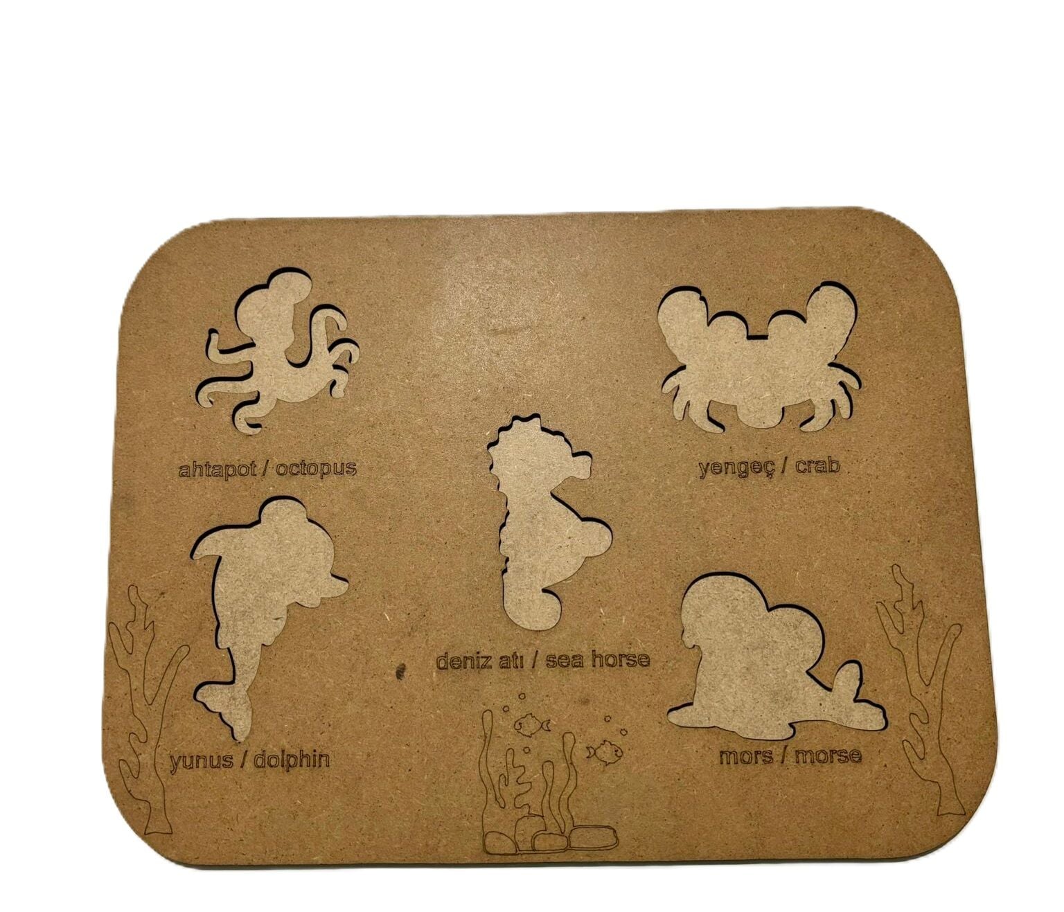 Çocuklar İçin Ahşap Boyama Deniz Canlıları Okul Öncesi