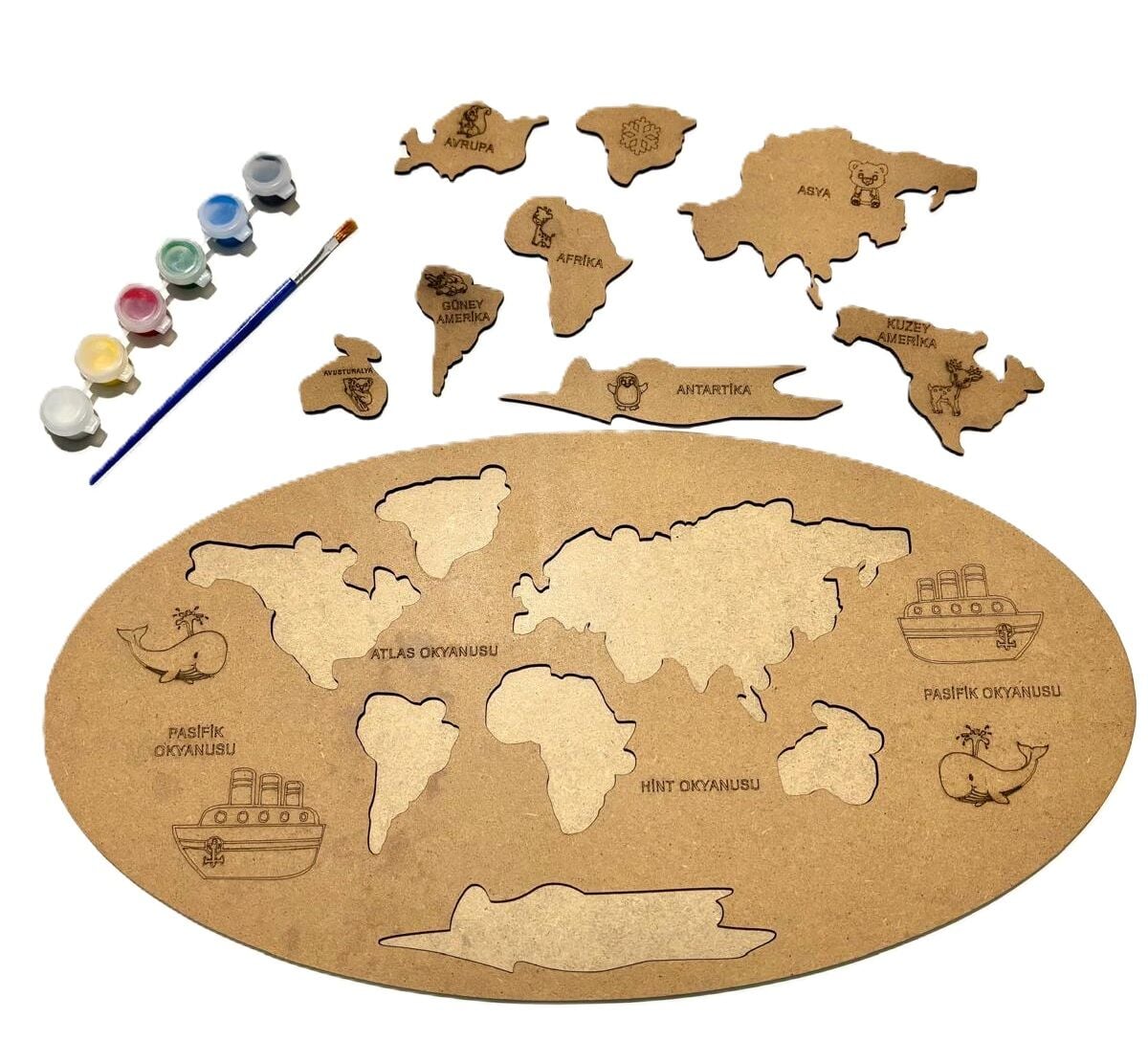 Çocuklar İçin Ahşap Boyama Kıtalar Okul Öncesi Etkinlik