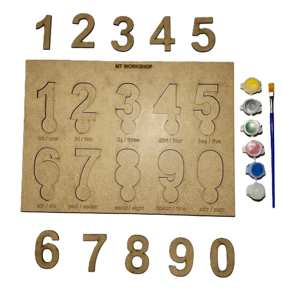 Ahşap Boyama Seti Rakamlar Eğitici Oyun Seti Okul Öncesi
