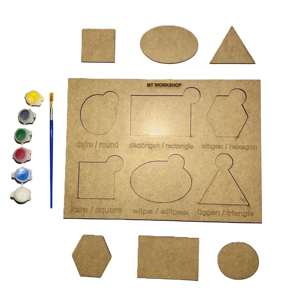 Çocuklar İçin Ahşap Boyama Geometrik Şekiller Okul Öncesi